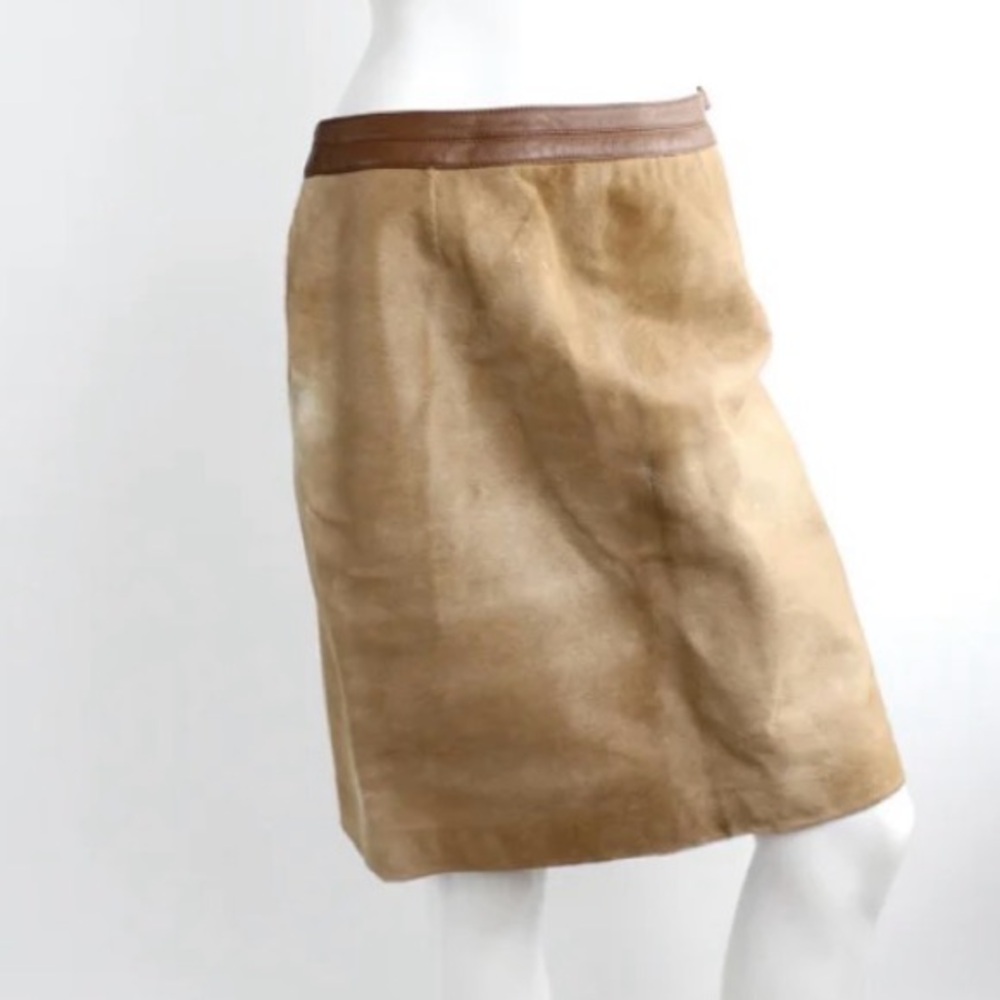 Vintage Carlisle Womens Skirt Tan Beige Brown Calf Hair Leather Trim Pencil s 6